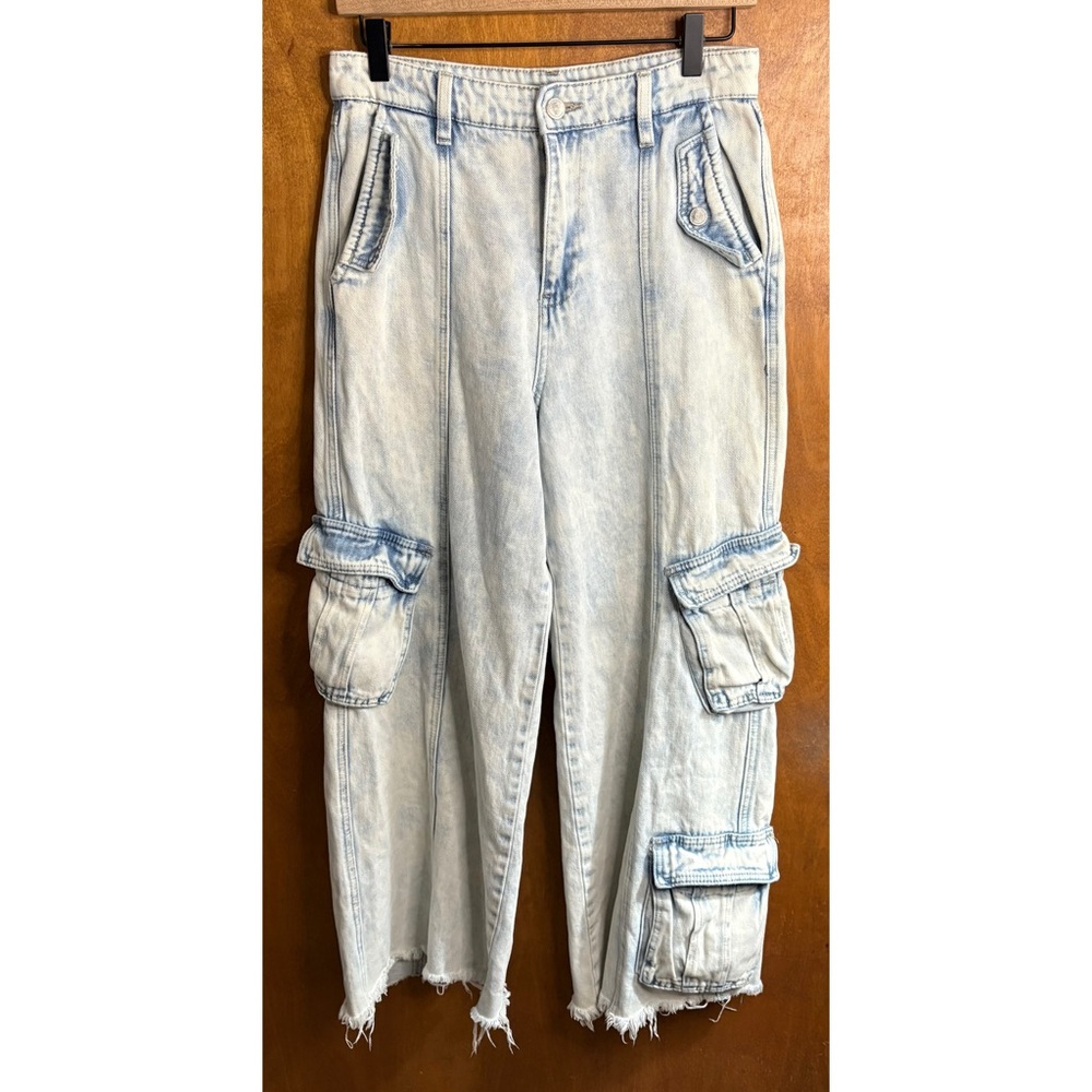 Blank NYC Acid Wash Wide Leg Cargo Jeans Goth Mcbling Cyber Grunge Y2K Baggy 27